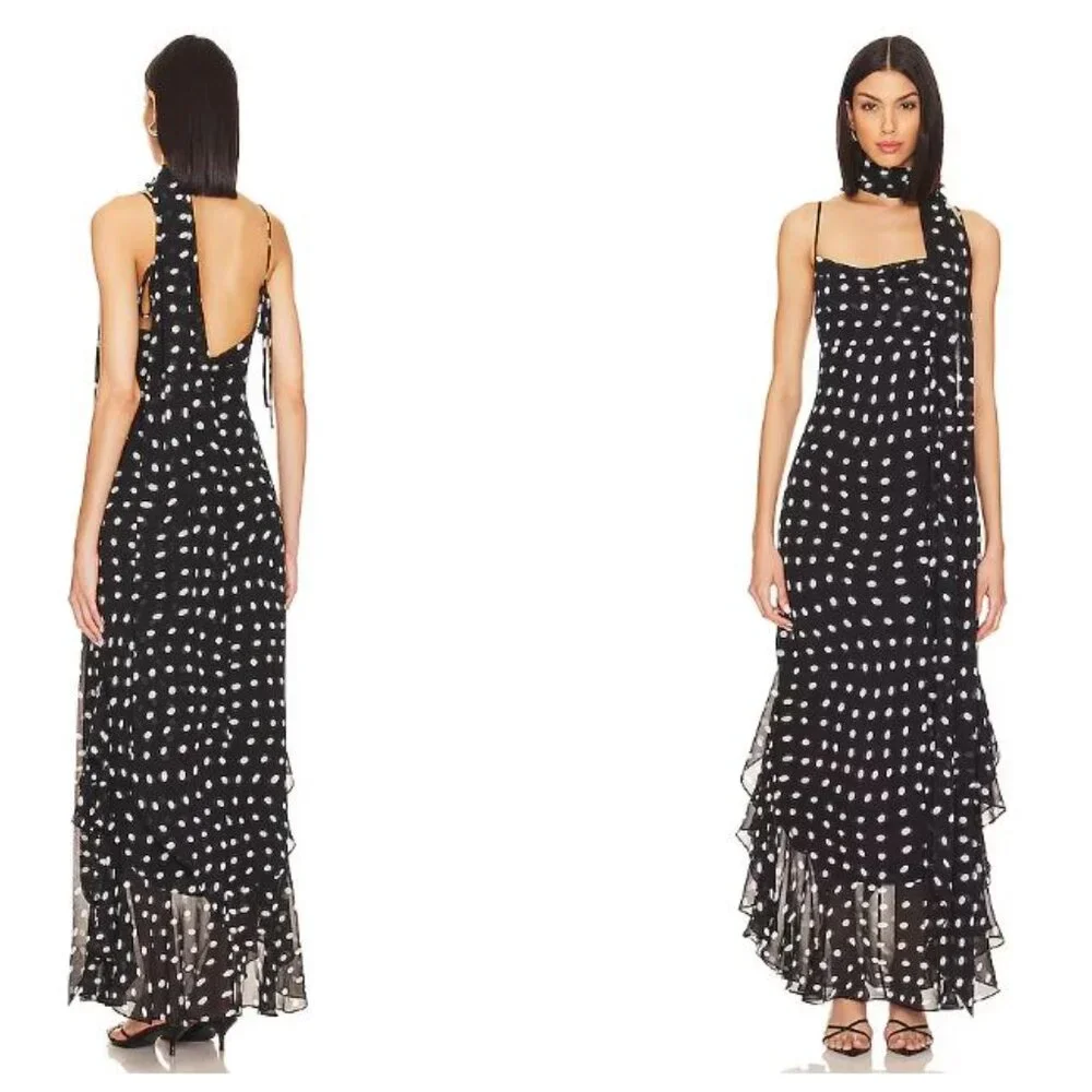 LPA Giulia Maxi Dress Black and White Polka Dot Dress | Size S - Picture 2 of 5